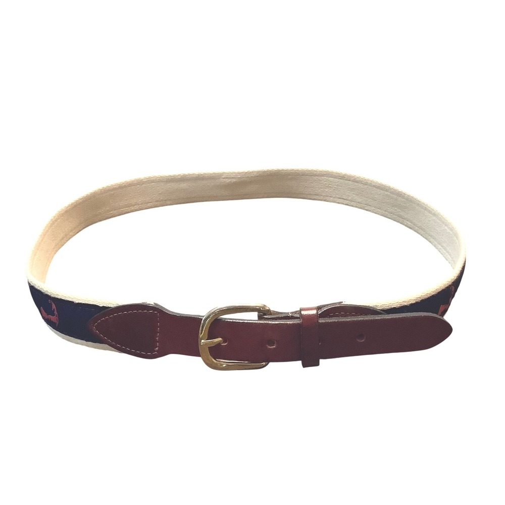 Cape Cod Massachusetts Canvas Surcingle Belt Navy Red Leather Brass Mens 34